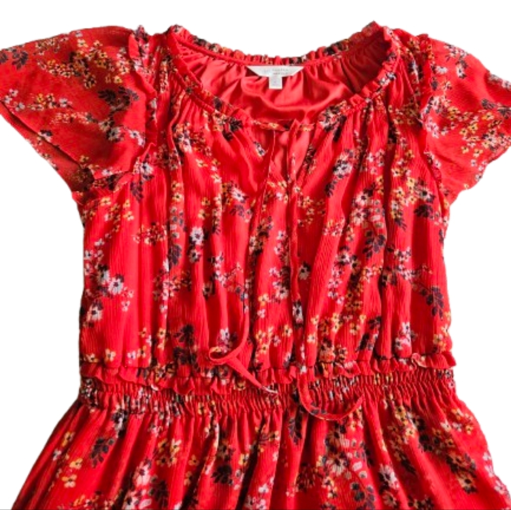 LC Lauren Conrad Floral Flutter Sleeves Tiered Mini Dress, Small, Red - Picture 3 of 10